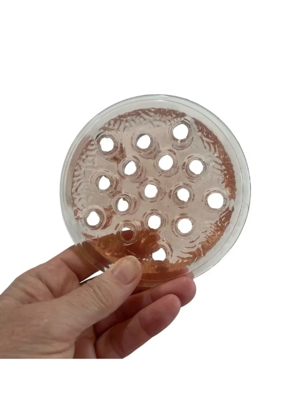 Vintage Pink Depression Glass Flower Frog Round Textured Design Superb